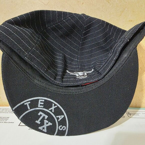 TNT Sports Texas Bull Pinstripe Fitted Hat XL Black Flat Brim NWT - Picture 6 of 9